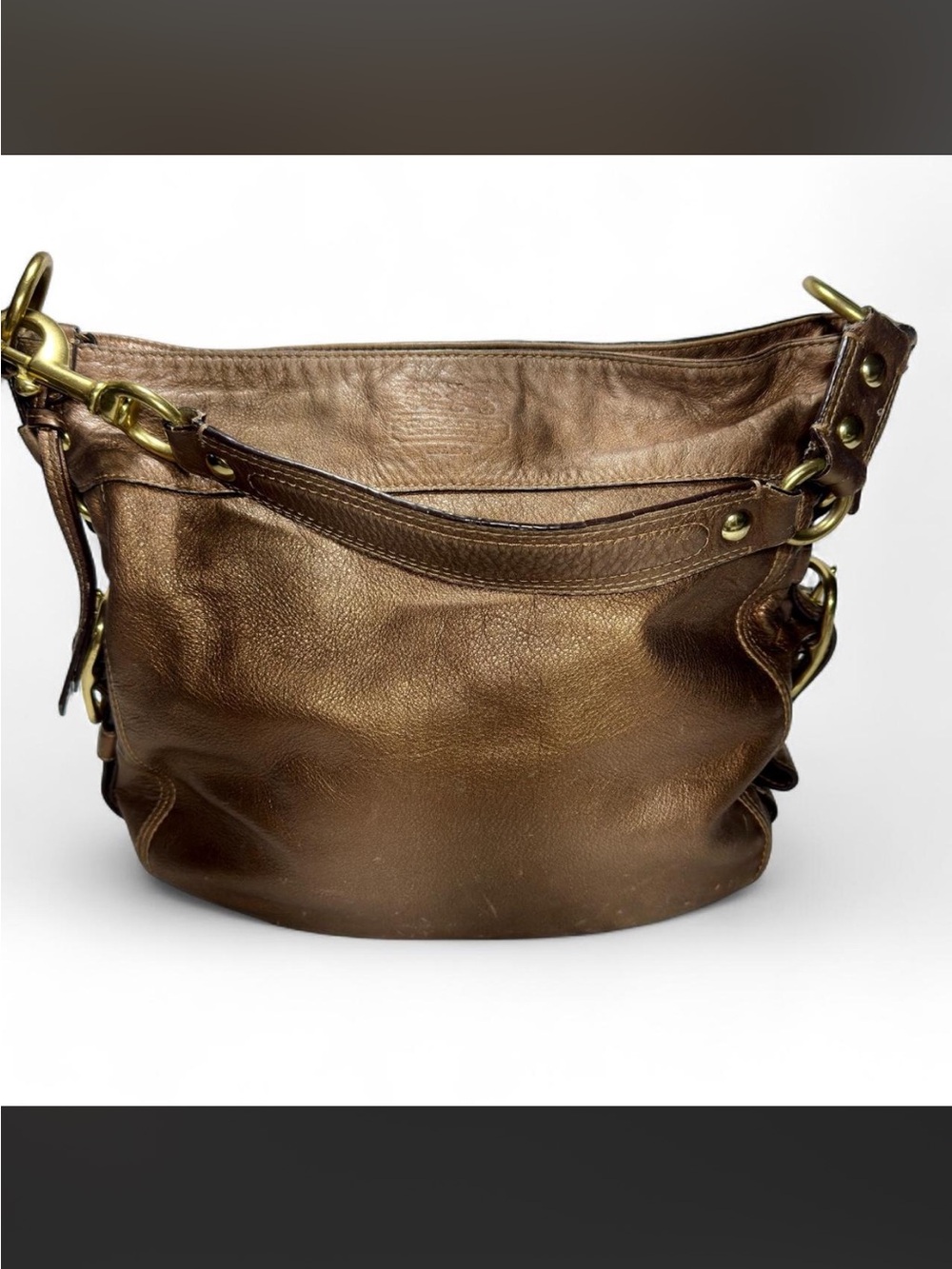 Coach Zoe 12669 Metallic Bronze Leather Hobo Shoulder Bag Y2K